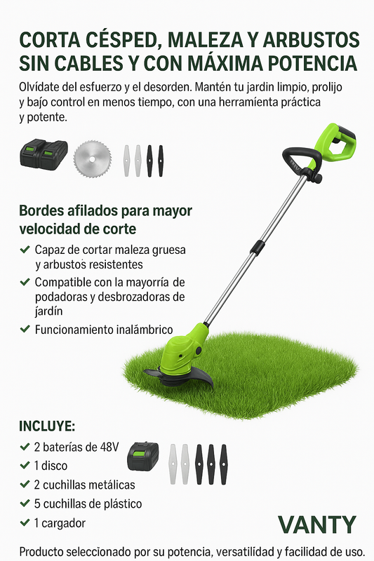 Cortadora de Césped Inalámbrica 48V – 2 Baterías